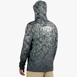 AFTCO MFG Men's Tees Aftco Grander Camo UVX LS Sun Protection Hoodie || David's Clothing