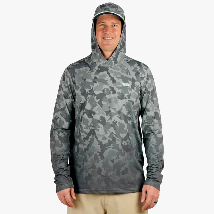 AFTCO MFG Men's Tees Aftco Grander Camo UVX LS Sun Protection Hoodie || David's Clothing