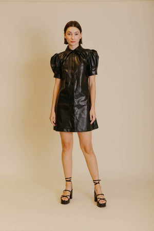 AUREUM Women's Dresses BLACK / XS Vegan Leather Dress || David's Clothing AD1296