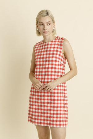 AUREUM Women's Dresses Gingham Mini Dress W/ Buttons || David's Clothing