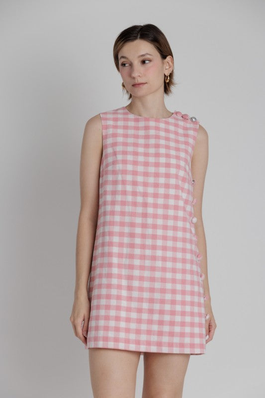 AUREUM Women's Dresses Gingham Mini Dress W/ Buttons