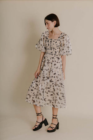 AUREUM Women's Dresses Organza Floral Midi Dress || David's Clothing