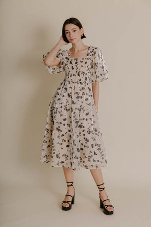 AUREUM Women's Dresses Organza Floral Midi Dress || David's Clothing