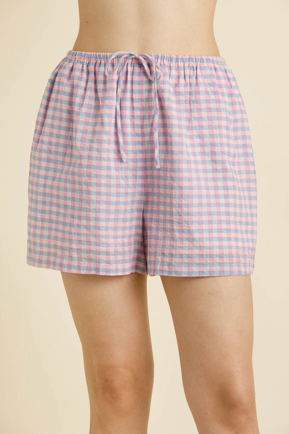AUREUM Women's Shorts Gingham Shorts with Tie || David's Clothing