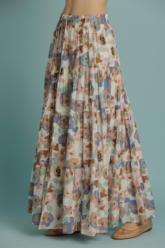 AUREUM Women's Skirts Tiered Floral Maxi Skirt