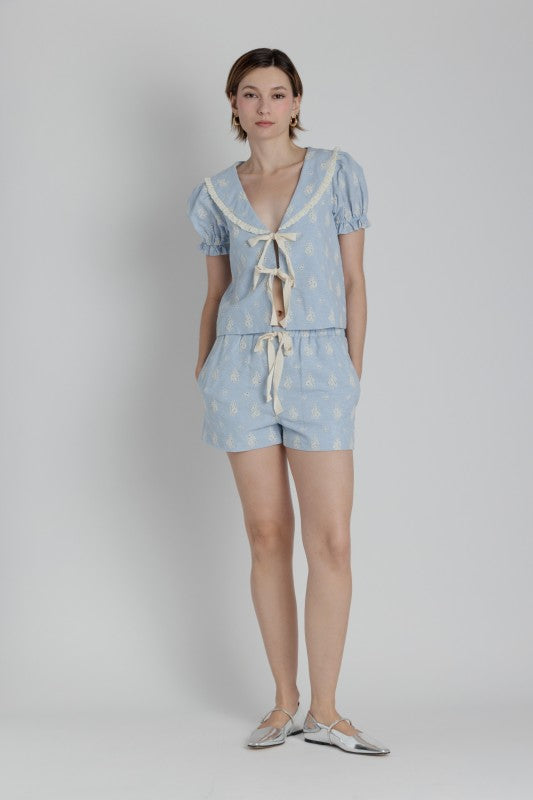 AUREUM Women's Top Floral Top With Ties