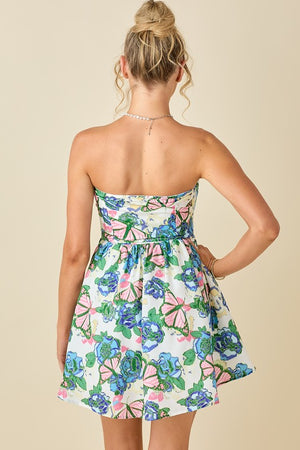 BABY PINK Women's Dresses Butterfly And Floral Printed Bone In Corset Dress || David's Clothing