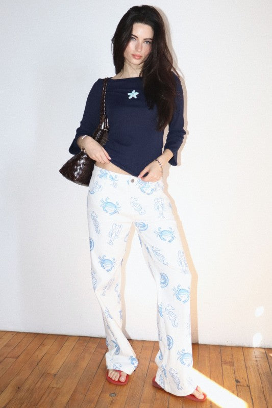 BAILEY ROSE Women's Pants Sea Life Straight Pants