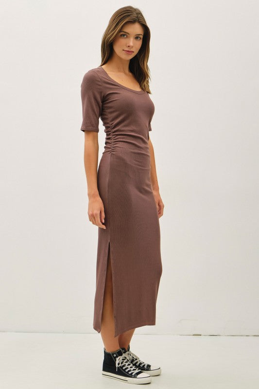 Be Cool LA Women's Dresses Basic Ribbed Midi Dress With Side Slit