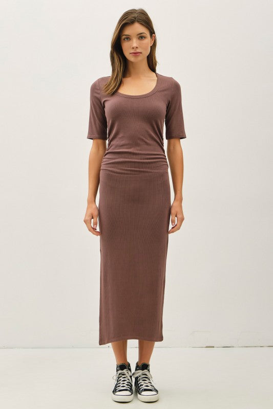Be Cool LA Women's Dresses Basic Ribbed Midi Dress With Side Slit