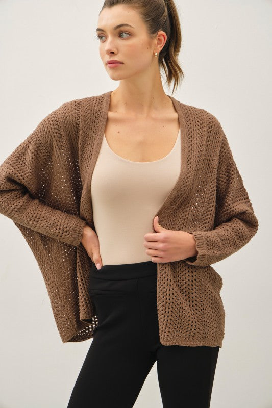 Be Cool LA Women's Sweaters Chunky Crochet Knit Scalloped Edge Open Cardigan || David's Clothing