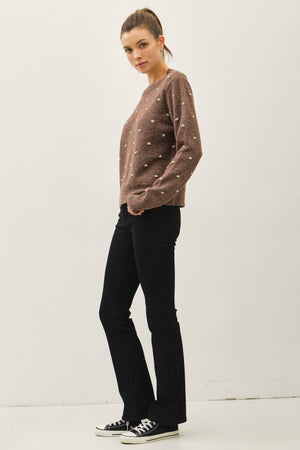 Be Cool LA Women's Sweaters Cozy Dotted Knit Crewneck Sweater