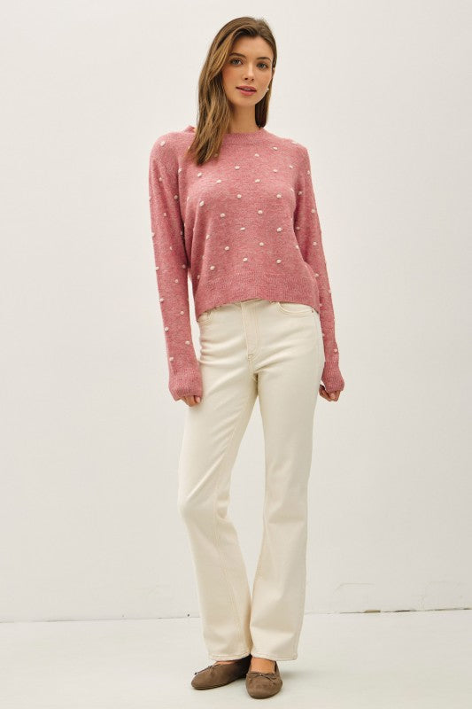 Be Cool LA Women's Sweaters CORAL / S/M Cozy Dotted Knit Crewneck Sweater 65193