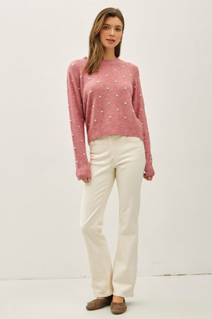 Be Cool LA Women's Sweaters Cozy Dotted Knit Crewneck Sweater