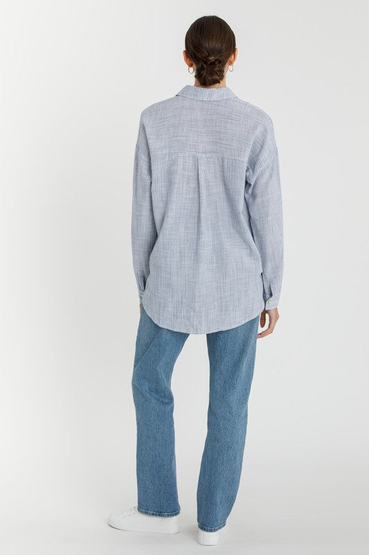 Be Cool LA Women's Top Hairline Stripe Button Down Shirt || David's Clothing