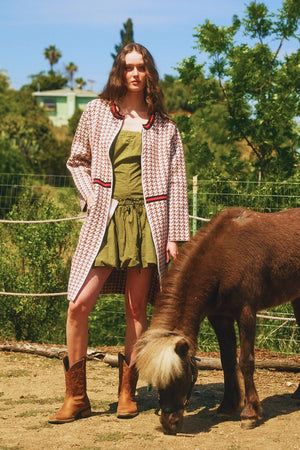 BUCKET LIST Women Jackets Houndstooth Pattern Zip-up Jacket Coat