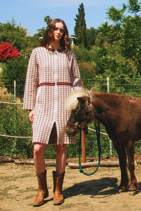 BUCKET LIST Women Jackets Houndstooth Pattern Zip-up Jacket Coat