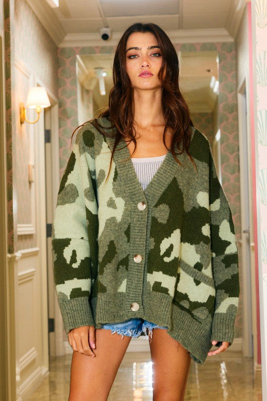 BUCKET LIST Women's Sweaters Oversized Camo Pullover Sweater Cardigan