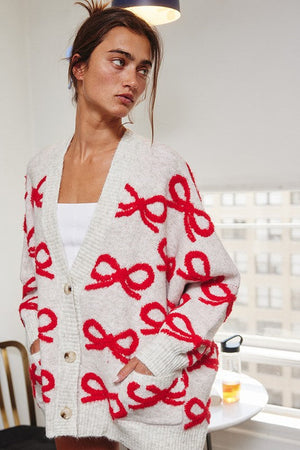 BUCKET LIST Women's Sweaters Oversized Ribbon Pullover Sweater Cardigan || David's Clothing