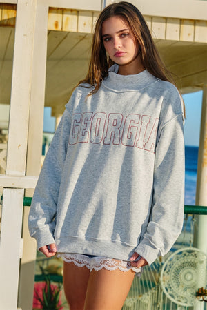 BUCKET LIST Women's Sweatshirt Georgia Embroidered Mock Neck Graphic Sweatshirt
