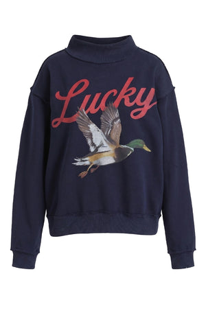 BUCKET LIST Women's Sweatshirt Lucky Mallard Graphic Reversible Mock-neck Sweatshirt