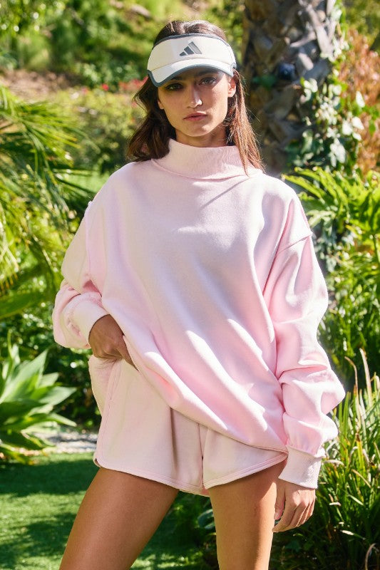 BUCKET LIST Women's Sweatshirt Solid Reversible Mock Neck Sweatshirt Top