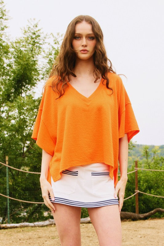 BUCKET LIST Women's Top V-neck Oversized Solid Knit Top || David's Clothing