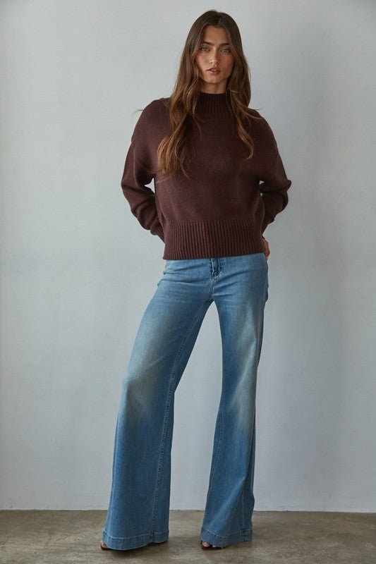 BY TOGETHER YOU AND I Women's Sweaters DK BRN / S By Together Uptown Mock Sweater || David's Clothing W1070