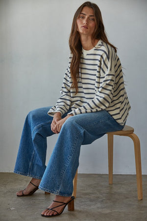 BY TOGETHER YOU AND I Women's Top Low-key Striped Pullover