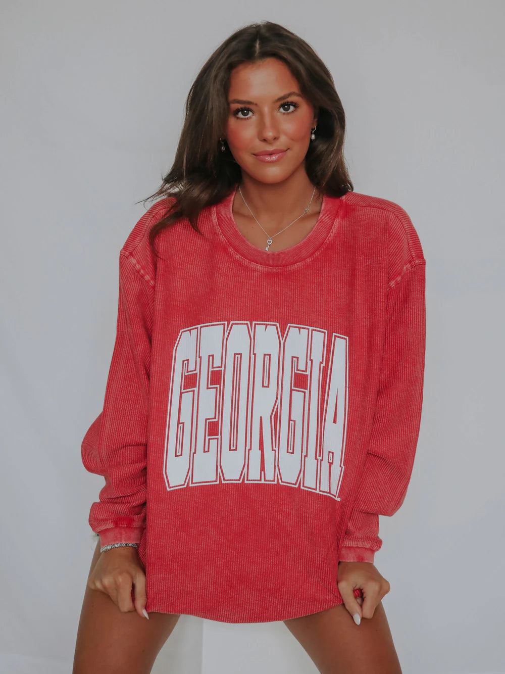 CHARLIE SOUTHERN Women's Sweater Charlie Southern Georgia Red Collegiate Cord || David's Clothing
