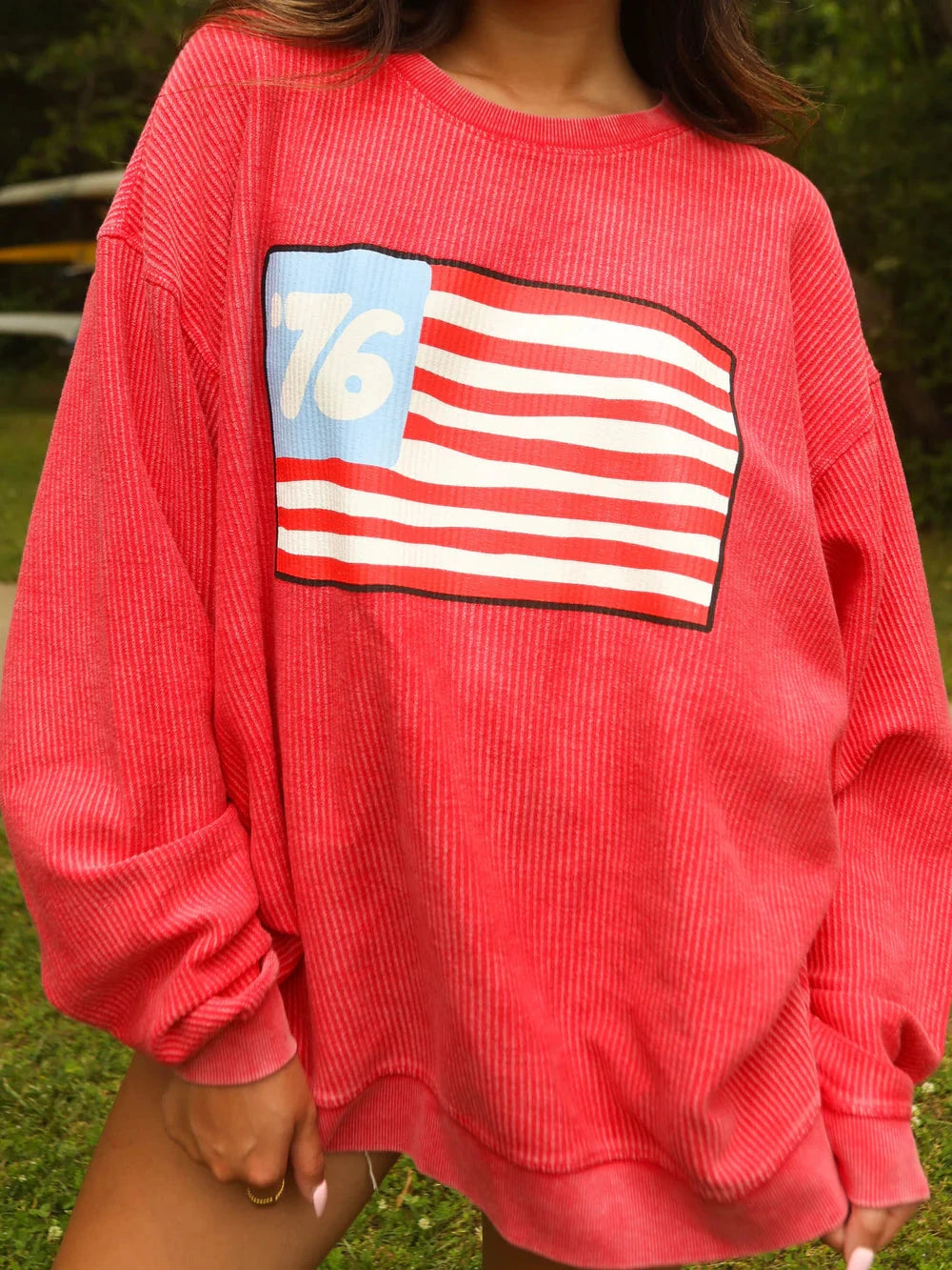 CHARLIE SOUTHERN Women's Sweatshirt Friday + Saturday 76 Flag Cord || David's Clothing