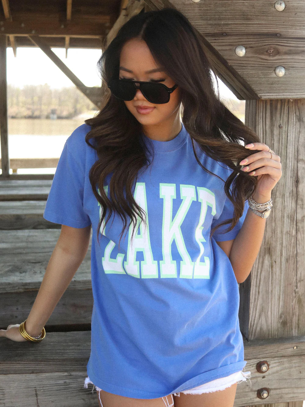 CHARLIE SOUTHERN Women's Tee Charlie Southern Classic Lake Tee - Blue || David's Clothing