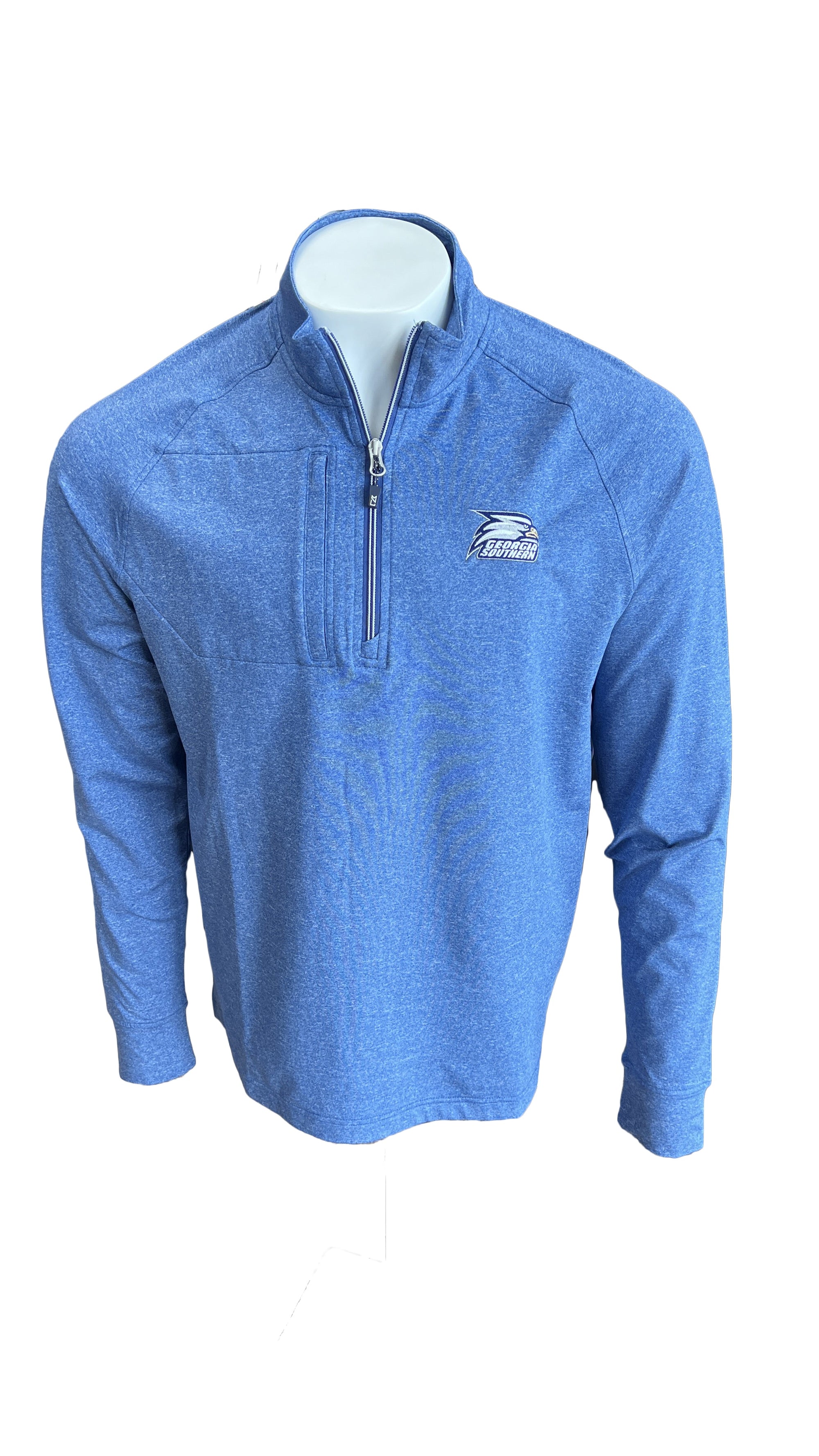 CUTTER AND B Men's Pullover Cutter & Buck GSU Adapt Eco Knit Heather Mens Quarter Zip Pullover || David's Clothing