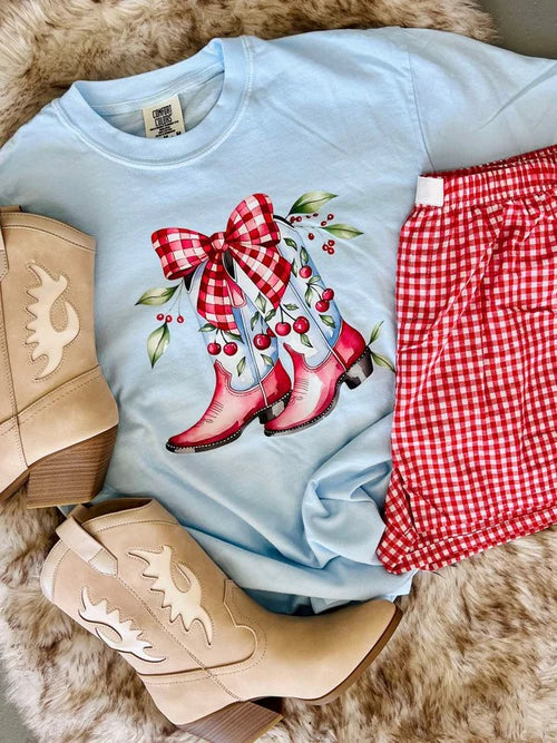 DASH FORWARD Women's Tee Cherry Boots Western Tee - Chambray || David's Clothing