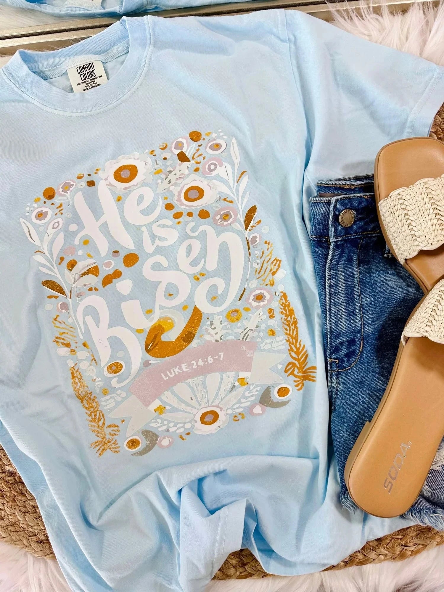 DASH FORWARD Women's Tee He Is Risen Yellow Floral Tee