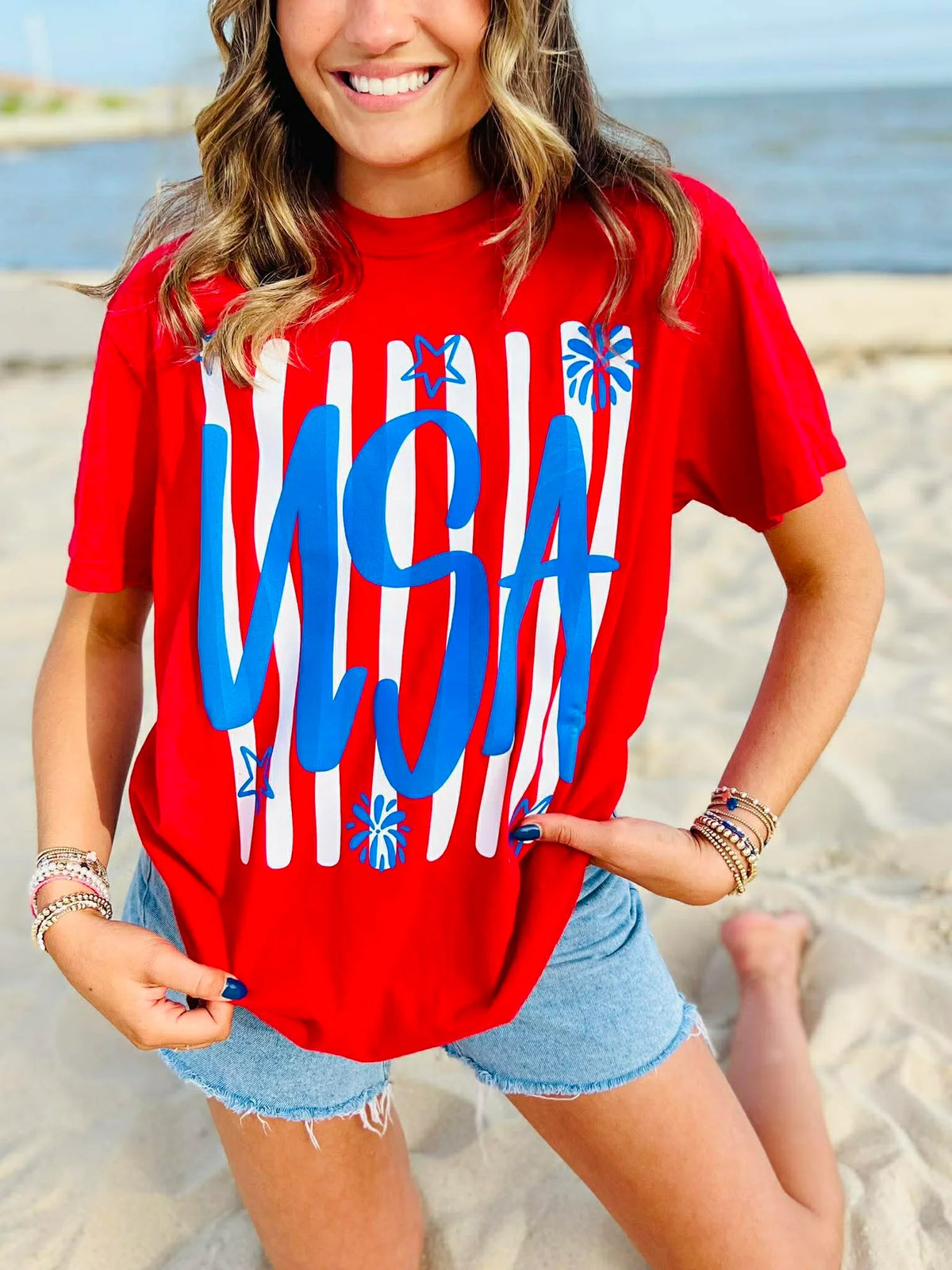 DASH FORWARD Women's Tee Usa Puff And Striped Tee