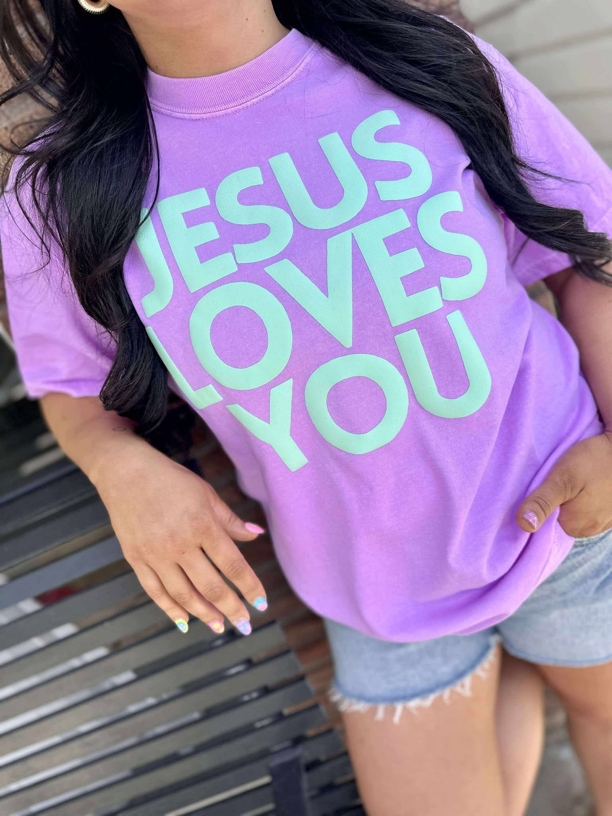 DASH FORWARD Women's Tees NEON VIOLET / S Jesus Loves You Simple Block Neon Puff Tee JESUSLOVESYOUII
