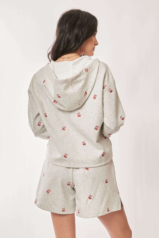 DAVI & DANI Women's Loungewear Ribbon Heart Embroidery Zip Up Hoodie Set || David's Clothing