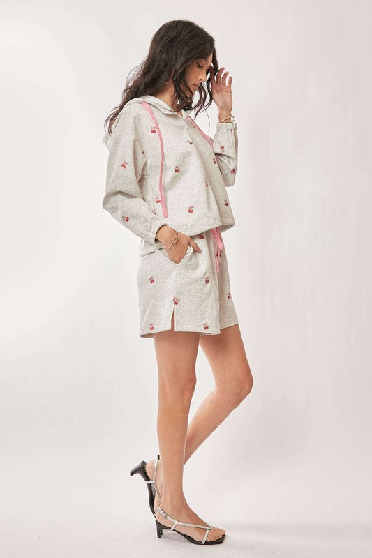 DAVI & DANI Women's Loungewear Ribbon Heart Embroidery Zip Up Hoodie Set || David's Clothing