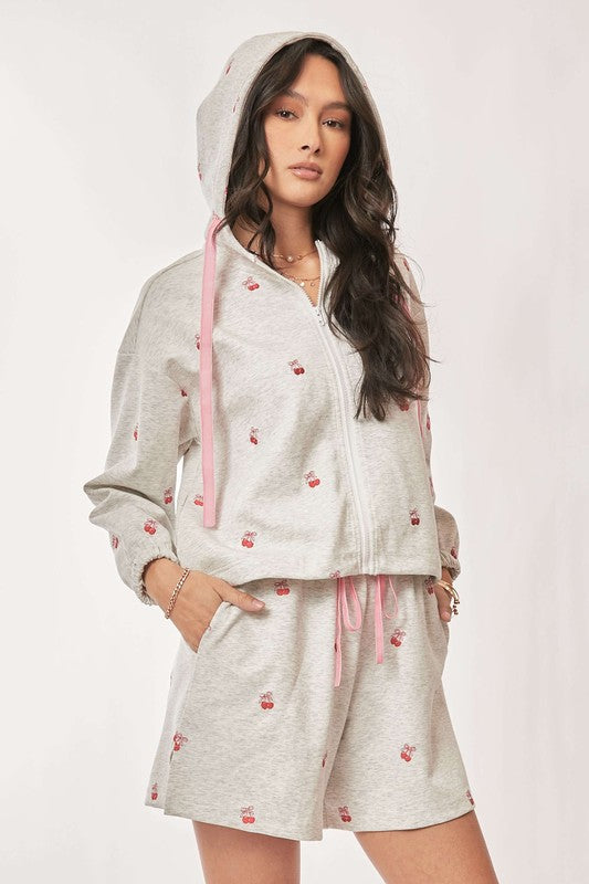 DAVI & DANI Women's Loungewear Ribbon Heart Embroidery Zip Up Hoodie Set || David's Clothing