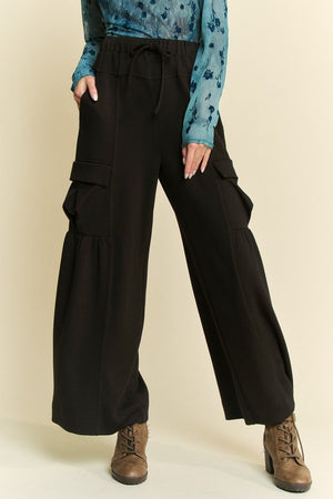 DAVI & DANI Women's Pants Solid Cargo Pockets Wide Open Pull On Pants