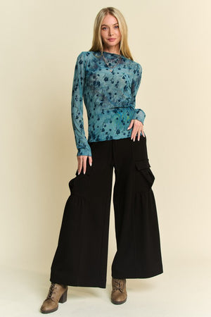 DAVI & DANI Women's Pants Solid Cargo Pockets Wide Open Pull On Pants