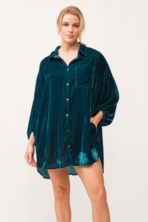 DEAR JOHN DENIM Women's Dresses Dear John Leigh Collared Button Down 3/4 Sleeve Dress Deep Teal