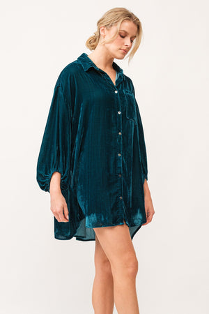 DEAR JOHN DENIM Women's Dresses Dear John Leigh Collared Button Down 3/4 Sleeve Dress Deep Teal