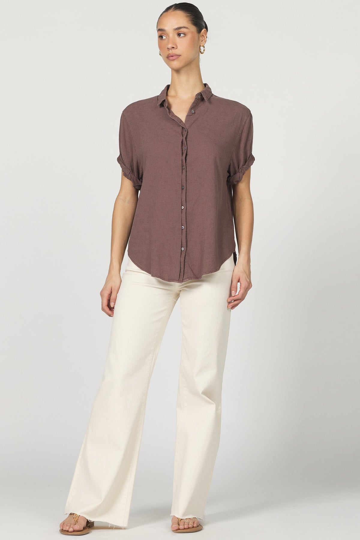 DEAR JOHN DENIM Women's Top Dear John Benning Button-Up Roll-Sleeve Button-Up - Cappuccino || David's Clothing