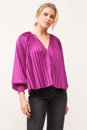 DEAR JOHN DENIM Women's Top Dear John Deletta Pleated Satin Top || David's Clothing