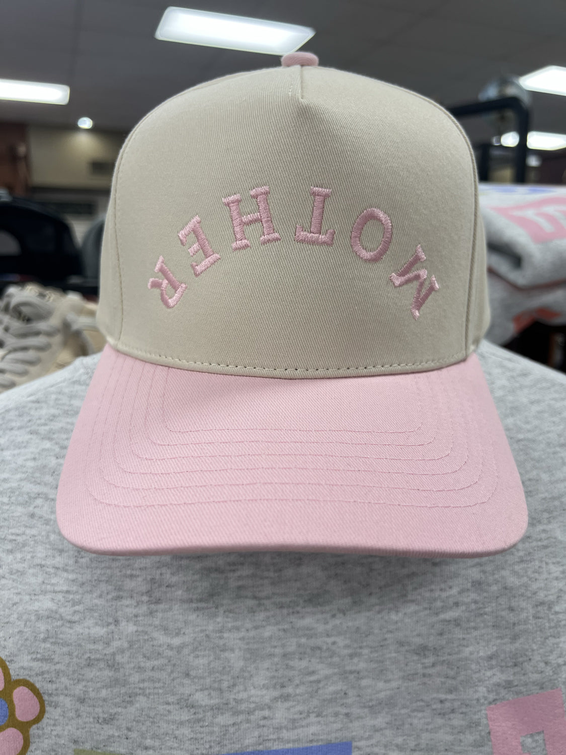 DISTRESSED VINTAGE DESIGNS Women's Hat LIGHT PINK/CREAM / - Distressed Vintage Mother Vintage Embroidered Hat || David's Clothing MOTHEREMB