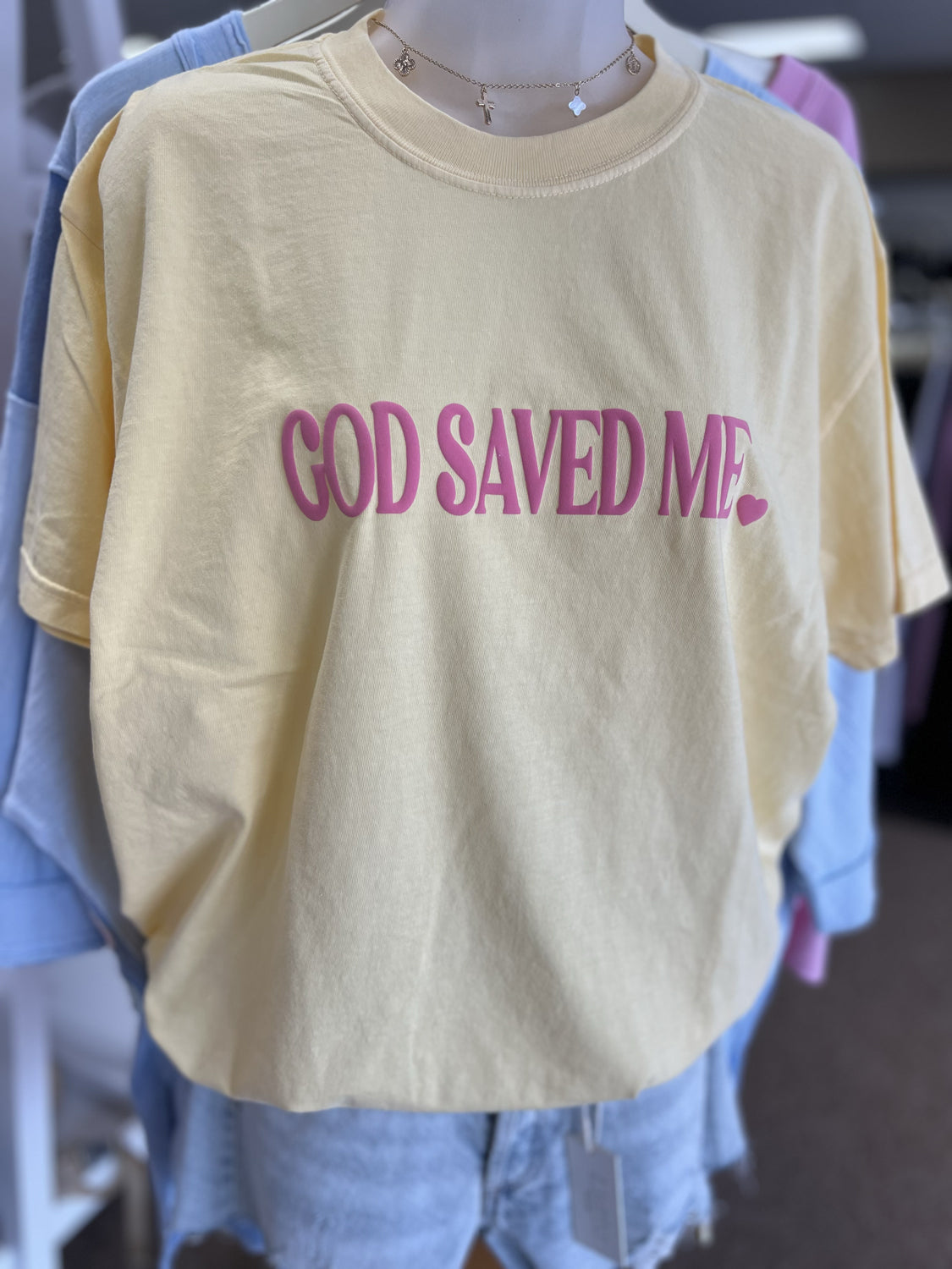 DISTRESSED VINTAGE DESIGNS Women's Tee Distressed Vintage God Saved Me Tee || David's Clothing