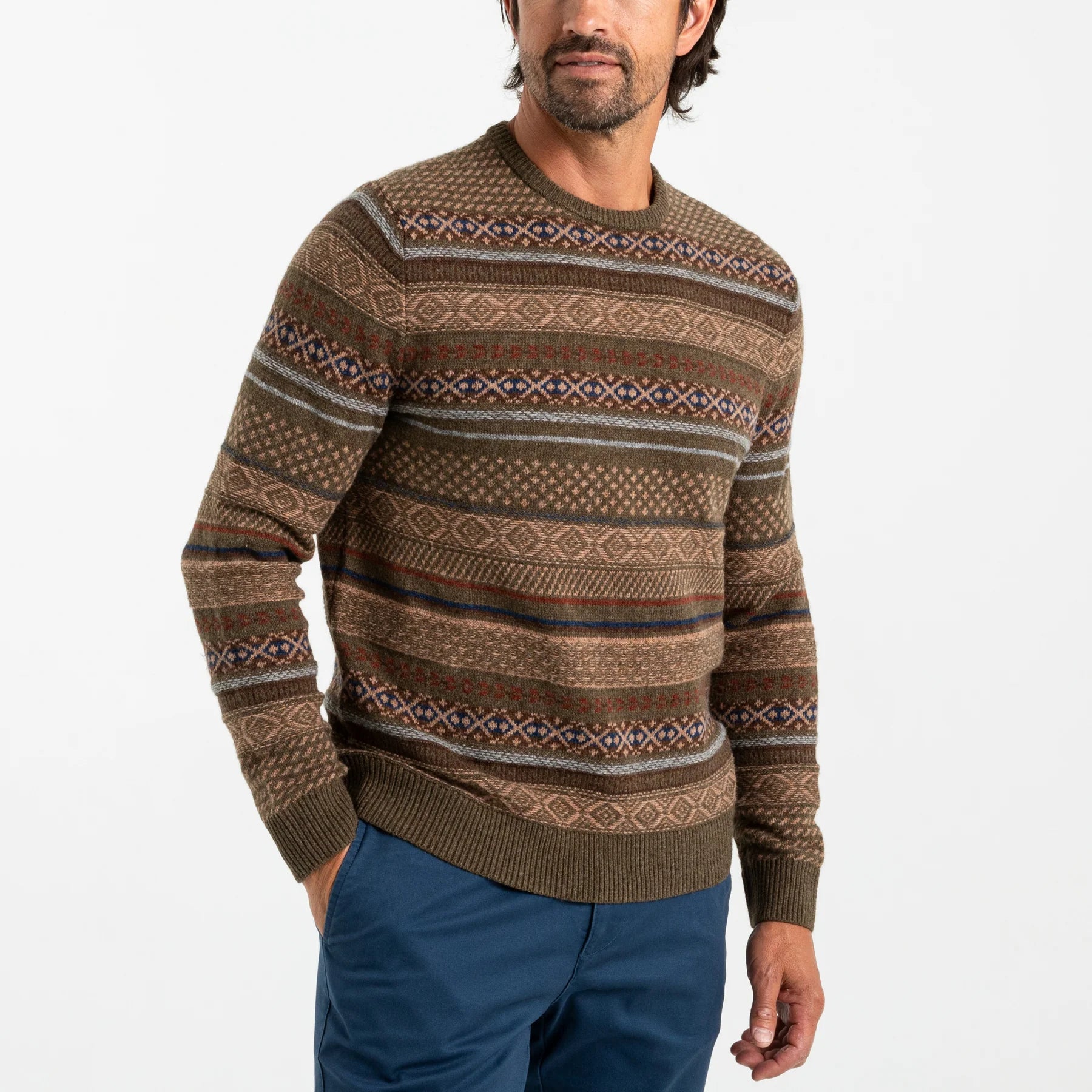 DUCK HEAD Men's Pullover Duck Head Birch Fair Isle Merino Crewneck Sweater  || David's Clothing