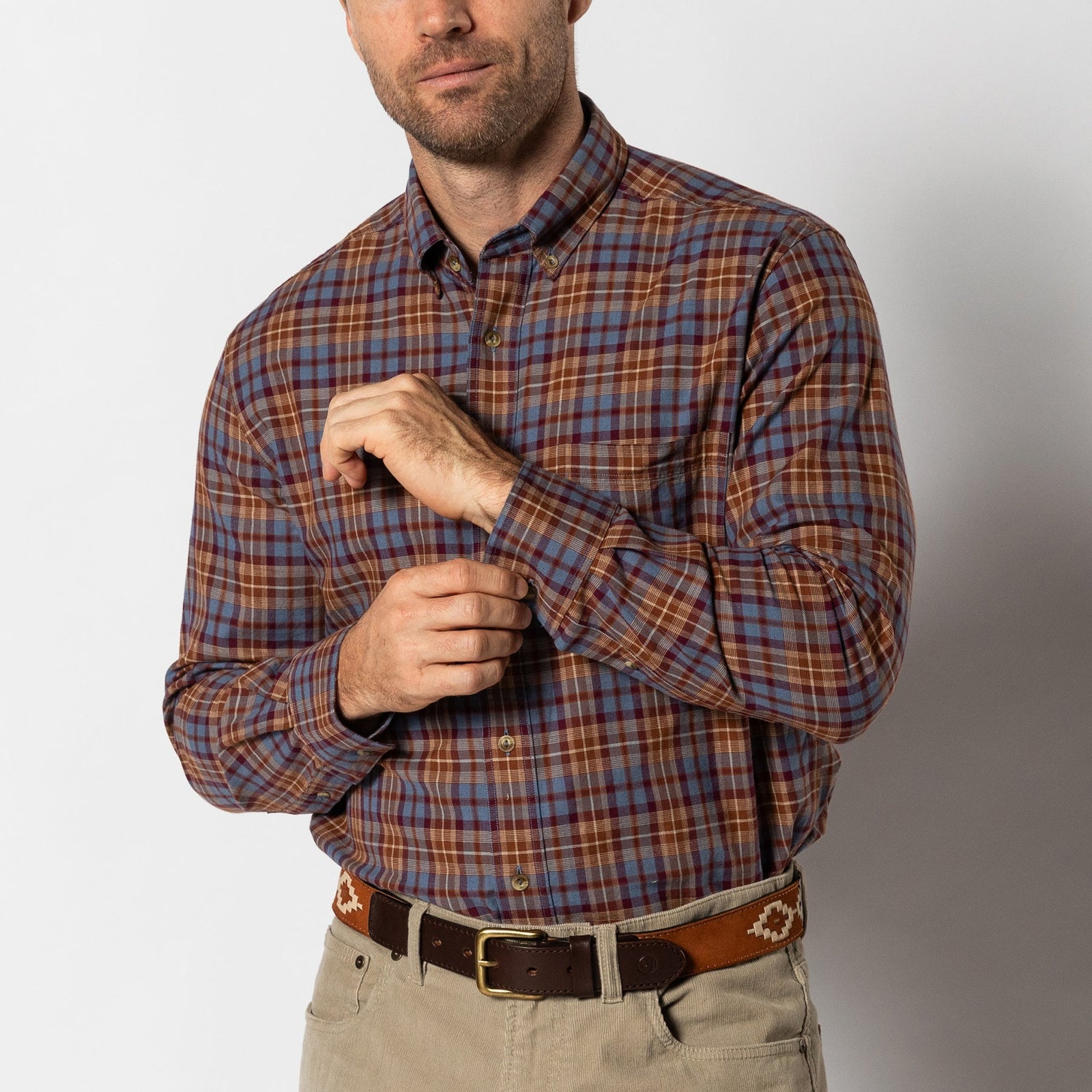 DUCK HEAD Men's Sport Shirt Duck Head Houser Plaid Saddle Brown